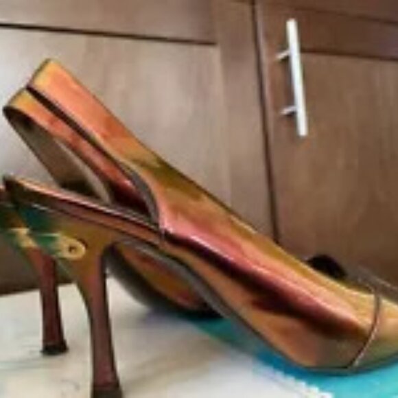 Louis Vuitton Strappy Heels, Multichrome Bronze Red Gold Open Toe Pumps - Picture 6 of 6